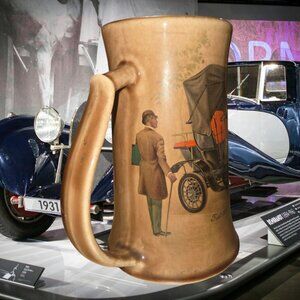Fiat 1901 Vintage McCoy Pottery Tankard Mug Beer Stein With Antique Car Illustra